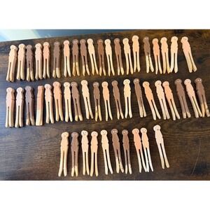 Lot 50 Vintage Wooden Clothespin Peg People Handpainted Waldorf Craft